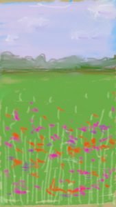 Landscape created with iPastels app (2020 or 2021) on my iPhone with no stylus (used my finger)