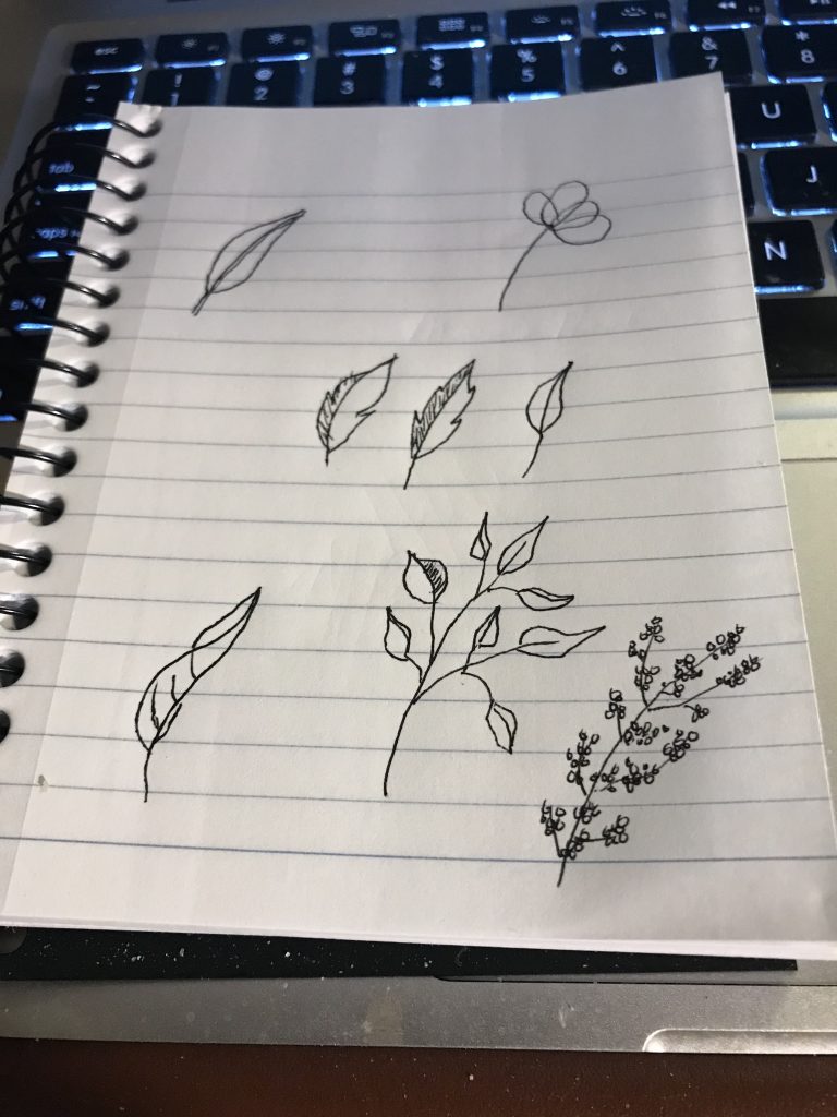 ink drawing of leaves
